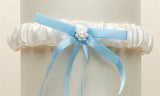 Satin Bridal Tossing Garter with Blue Ribbon & Pearls