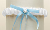 Satin Bridal Tossing Garter with Blue Ribbon & Pearls