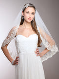 1-Layer Mantilla Bridal  Veil with Crystals, Beads & Lace Edge 3771V