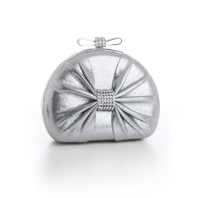 Silver Sparkle Minaudiere with Gathered Pleats & Crystal Bow Clasp 3813EB-S