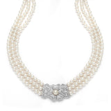 3-Row Pearl & Cubic Zirconia Vintage Wedding Necklace 3826N