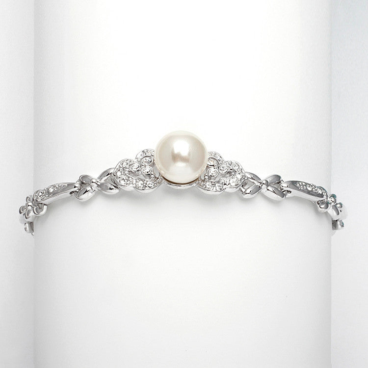 Sleek Designer Pearl & Cubic Zirconia Wedding Bracelet 3827B