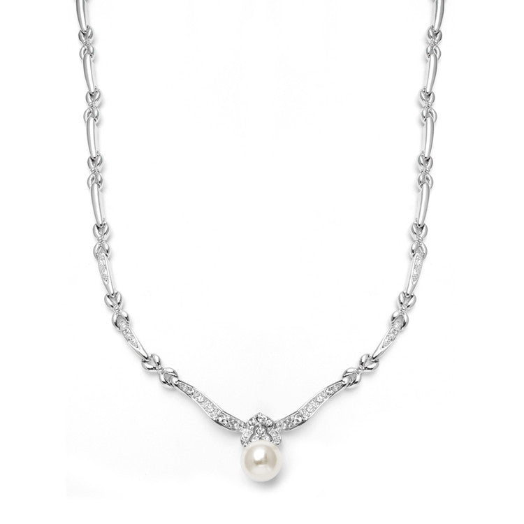 Sleek Designer Pearl & Cubic Zirconia Wedding Necklace 3827N