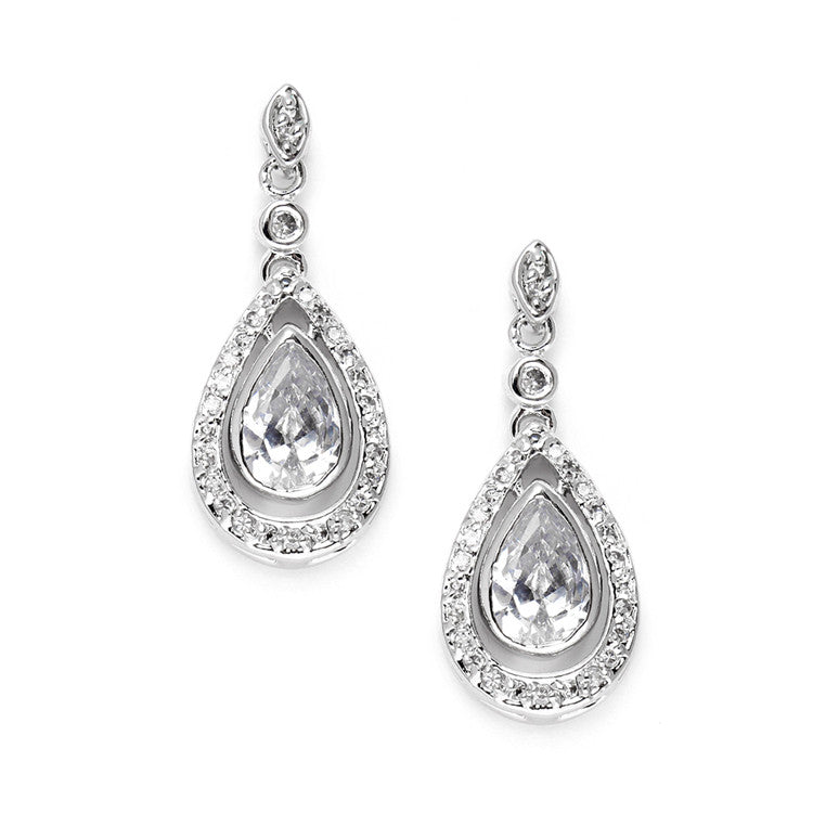 Cubic Zirconia Bridal Earrings with Pear Teardrops 3828E