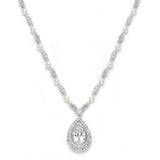 Victorian Bridal Necklace with Pearls & Cubic Zirconia Teardrop 3828N