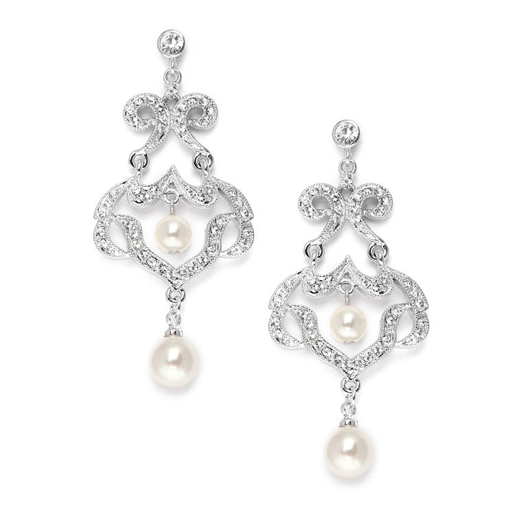 Best Selling Bridal CZ Chandelier Earrings with Ivory Pearls 3829E