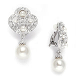 Art Deco Cubic Zirconia &  Pearl Drop Wedding Earrings 3830E