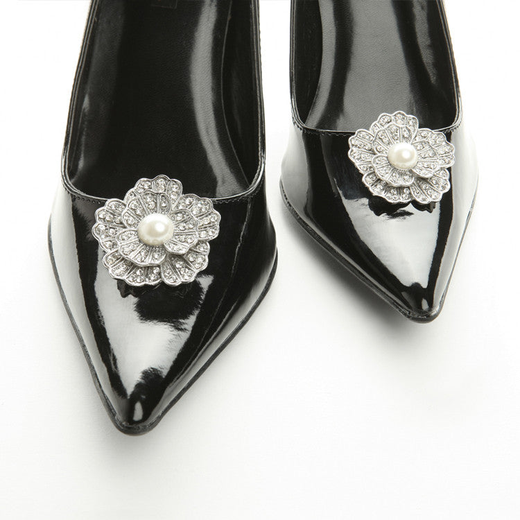 Vintage Marcasite Flower Shoe Clip with Pearl 3856SC