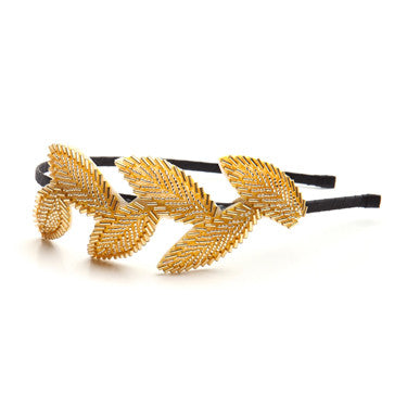 Garland Headband with Golden Beaded Leaves 3864HB-G