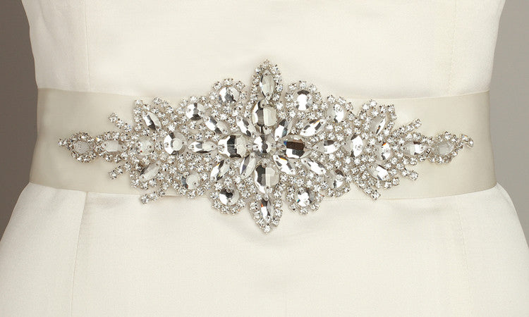 Opulent Satin Bridal Sash with Crystal Starburst 3886SH