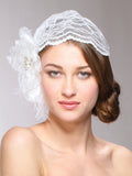 Juliet Bridal Cap with Lace, Organza Flower & Feather Hair Clip 3902V