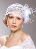 Juliet Bridal Cap with Lace, Organza Flower & Feather Hair Clip 3902V