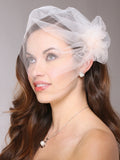 Tulle Birdcage Veil Bridal Cap with Side Pouf & Stamen Accents 3908V