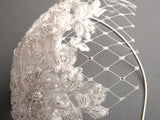 Retro Lace and Silk Bridal Cocktail Hat with Wide Netting  3912H