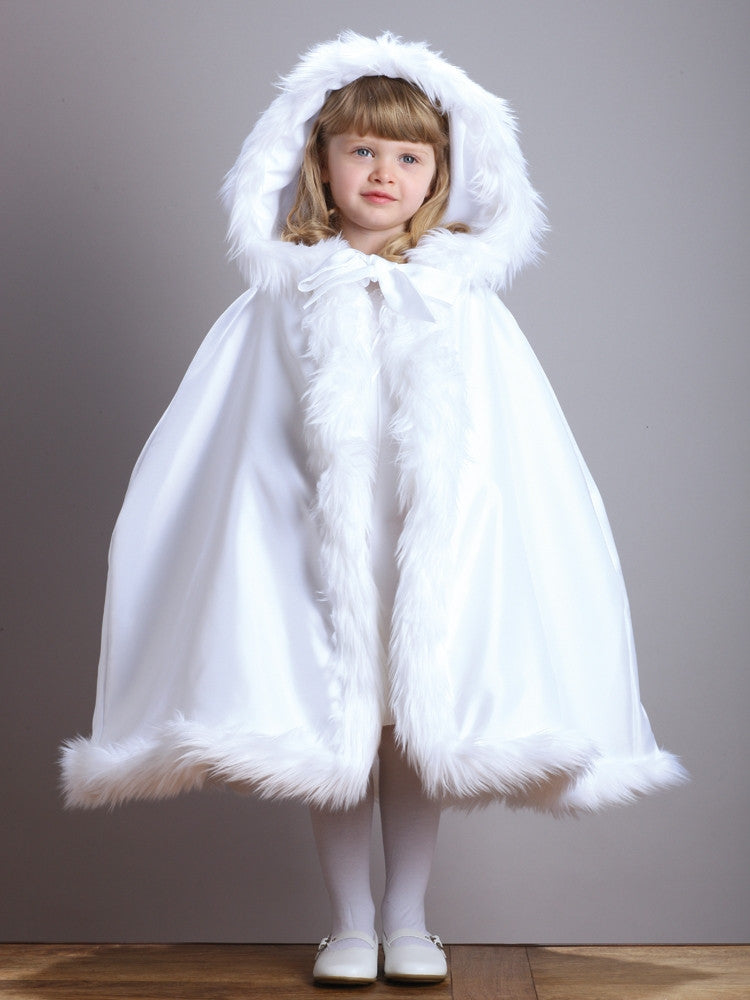 Children's Hooded Satin  Cloak with Faux Fur Trim 3940CL