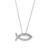 Christian Fish Faith Necklace in Cubic Zirconia & Rhodium 3988N