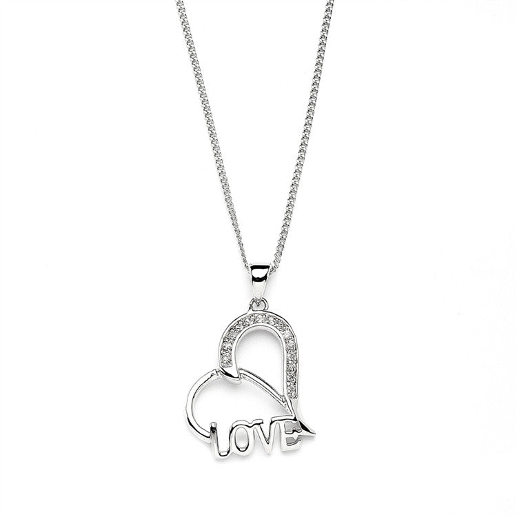 Wedding or Bridesmaids Gift Heart Shaped "Love" Necklace with Cubic Zirconia