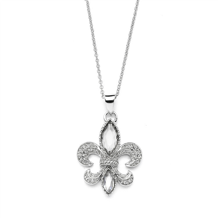 Fleur de Lis Necklace with Cubic Zirconia & Faux Crystal