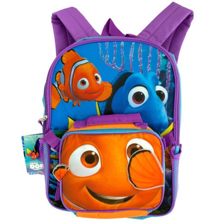 disney finding dory 16"" full size backpack w/ detachable lunch bag