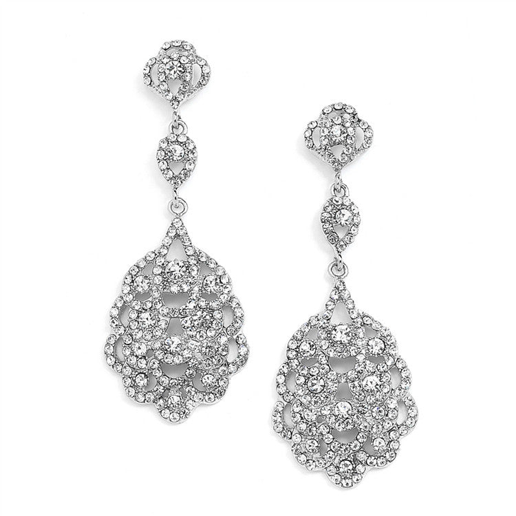 Antique Silver Vintage Bridal Chandelier Earrings with Crystal 4001E