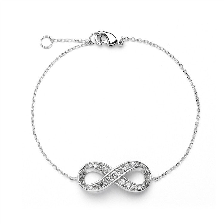 Delicate Rhodium Chain Wedding Bracelet with Cubic Zirconia Infinity Symbol 4011B