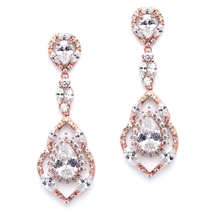 Mariell Rose Gold Cubic Zirconia Dangle Wedding Or Prom Earrings 4018e-rg