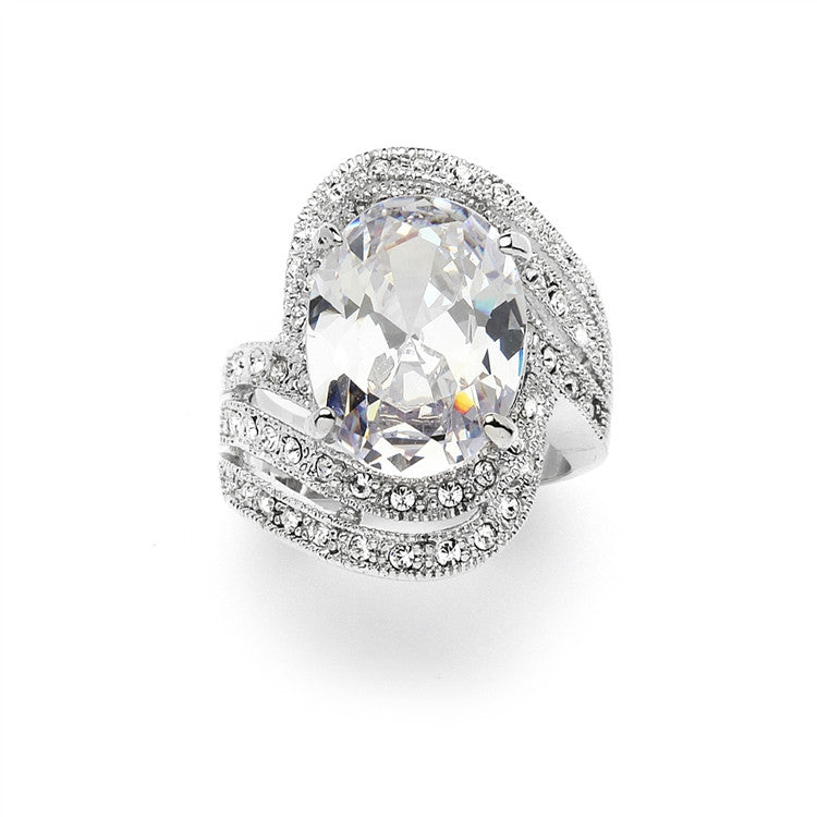 Vintage Glamour Art Deco Cocktail Ring with 10 ct. Oval Cubic Zirconia Bling 4029R