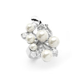 Bold Cubic Zirconia Wedding Cocktail Ring with Light Ivory Pearl Bubbles 4031R
