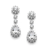 Cubic Zirconia Bridal or Bridesmaids Dangle Earrings with CZ Jeweled Frame 4041E