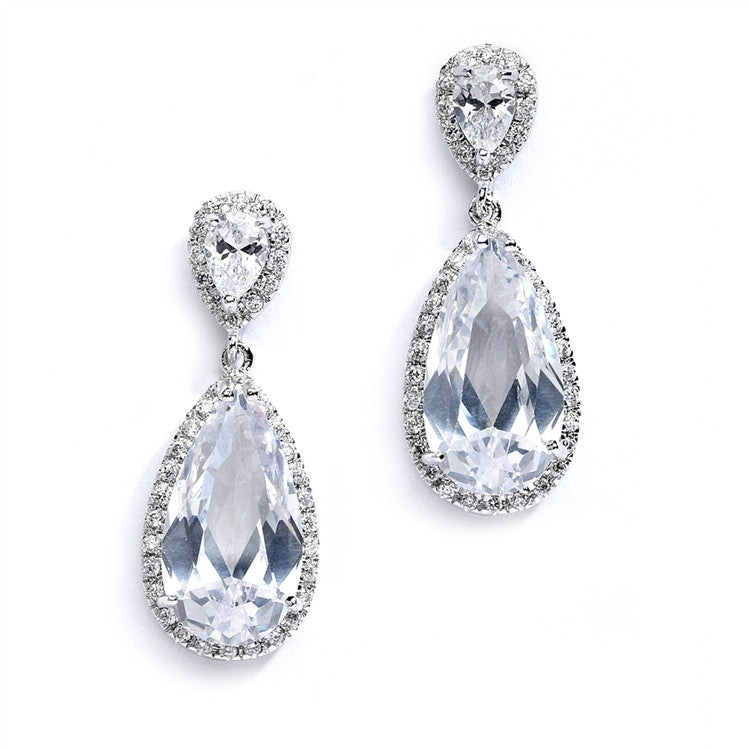 Cubic Zirconia Wedding or Bridal Earrings with Elongated Pear Drop 4044E