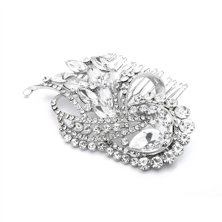 Dramatic Art Deco Crystal Wedding or Prom Hair Comb 4045HC