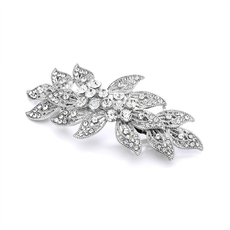 Vintage Leaves Filigree Crystal Wedding or Prom Hair Barrette 4046HB