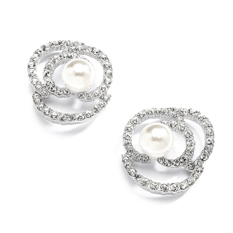 Designer Wedding Earrings with Cubic Zirconia and Pearl Flowers 4055E