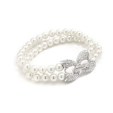 Two Row Ivory Pearl Wedding Bracelet with Pave Cubic Zirconia Accents 4056B