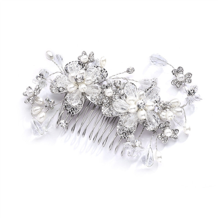 Fabulous Wedding or Brides Hair Comb with Pearl and Crystal Sprays 4071HC