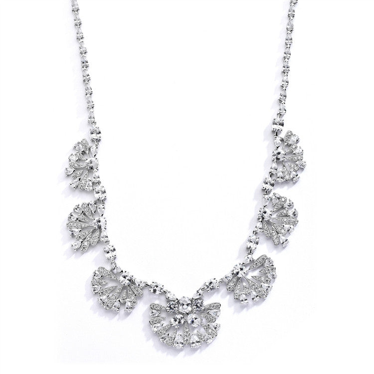 Art Deco "Fan" Design Cubic Zirconia Wedding Necklace 4073N