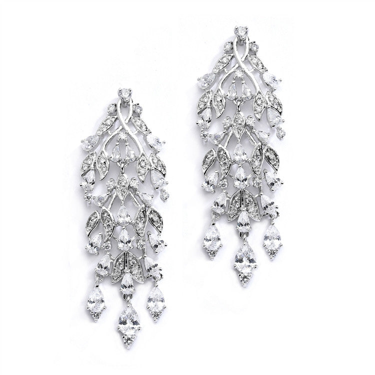 Cascading Cubic Zirconia Leaves Bridal or Bridesmaids Earrings 4077E