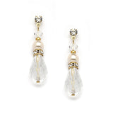 Crystal Teardrop Wedding, Prom or Bridesmaids Earrings with Ivory & Gold