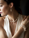 Double Ivory Pearl Dangle Earrings with Rondels & Stud Top