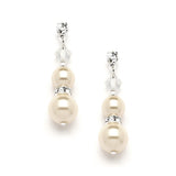 Double Ivory Pearl Dangle Earrings with Rondels & Stud Top