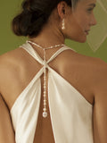 Pearl & Crystal Long Back Necklaces for Bridal, Bridesmaids & Prom 4080N