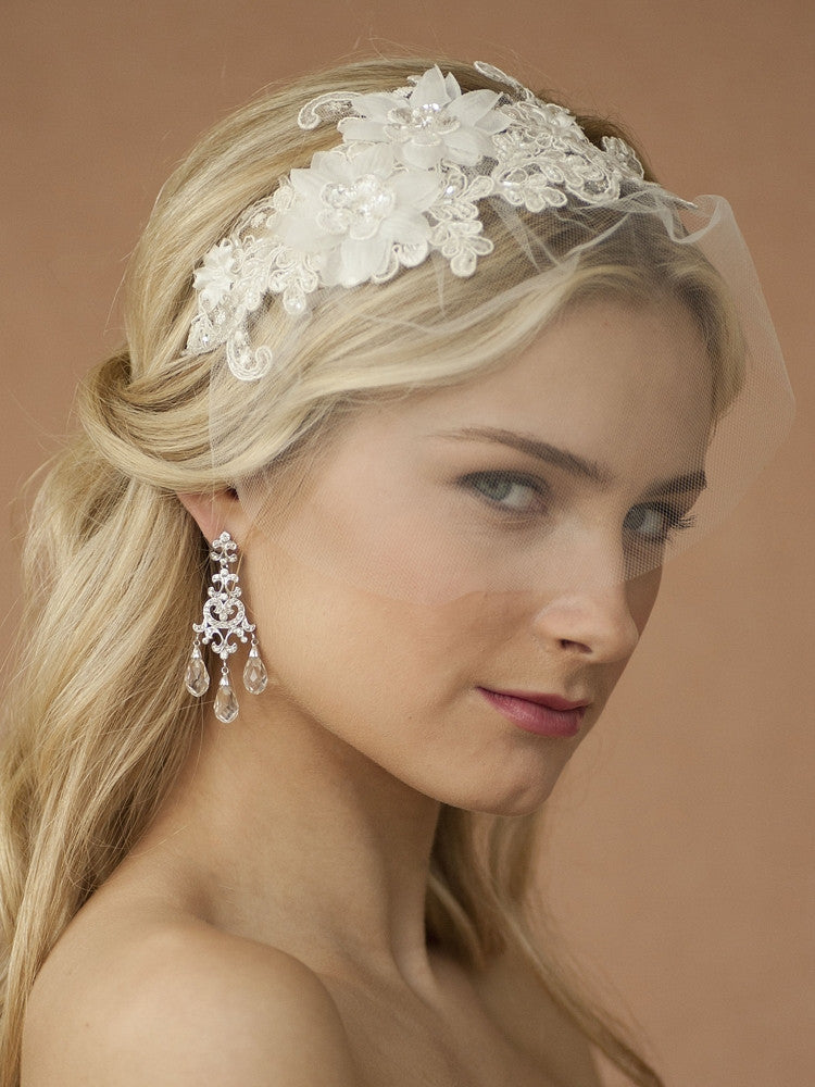 Handmade Wedding Headband with European Lace Applique & Petite Veil 4090HB