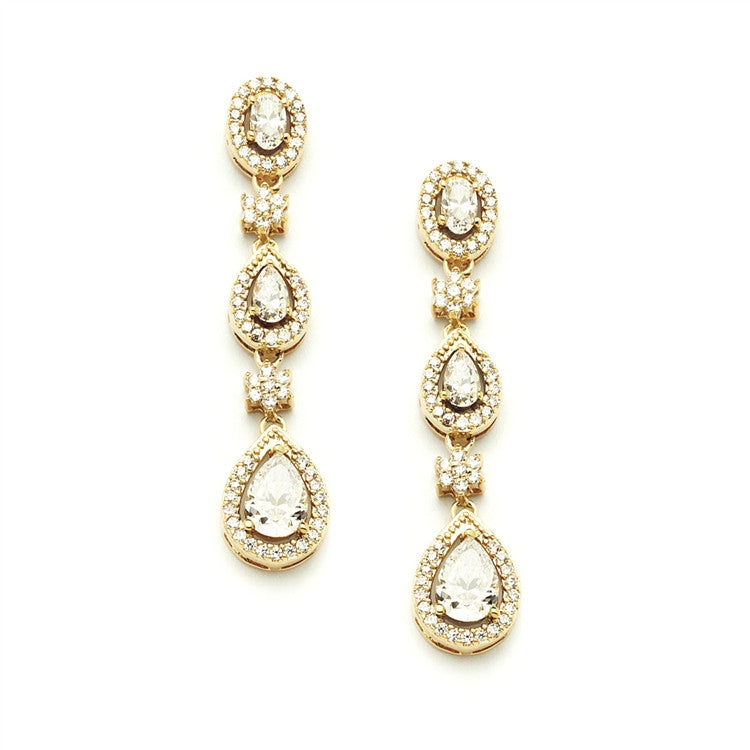 Breathtaking Gold Cubic Zirconia Dangle Wedding or Bridal Earrings 4097E