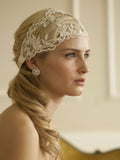 Split Lace Ribbon Wedding Headband with French Netting 4098HB