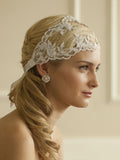 Split Lace Ribbon Wedding Headband with French Netting 4098HB