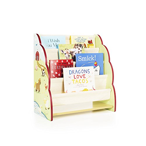 Guidecraft Wood Hand-Painted Farm Friends Book Display - Themed Sling Bookshelf, Kids Furniture Book Rack