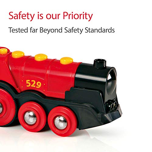 Brio World 33592 Mighty Red Action Locomotive | Battery Operated Toy Train with Light and Sound Effects for Kids Age 3 and Up