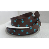 Polyester Grosgrain Ribbon for Decorations, Hairbows & Gift Wrap by Yame Home (7/8-in by 1-yd, Blue - Polka Dot w/brown background)