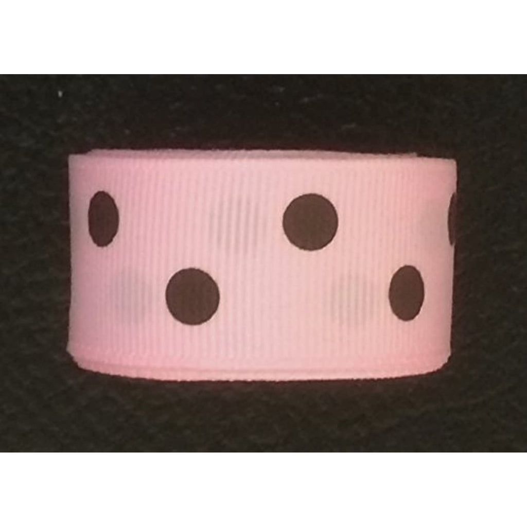 Polyester Grosgrain Ribbon for Decorations, Hairbows & Gift Wrap by Yame Home (7/8-in by 1-yd, ys07030209ae - Brown Polka Dots w/Pink Background)