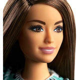 Barbie Fashionistas Doll with Long Brunette Hair Wearing Graphic Black & Aqua Polka-Dot Dress, Purple Sandals & Sunglasses, Toy for Kids 3 to 8 Years Old, Multi (GHW63)